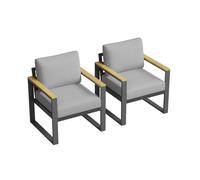 Garvee Juego de 2 sillones de aluminio para patio con cojines gruesos, sillas de metal resistente al óxido para exteriores, para jardín, balcón, terraza, patio trasero, color gris