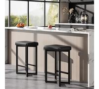 Garvee Juego De 2 Taburetes De Bar, 24.6" Tapizados, Altura De Mostrador, Estructura Metálica con Reposapiés, Taburetes Modernos Sin Respaldo con Cuero PU para Bar En Casa, Comedor