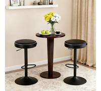 Garvee Juego De 2 Taburetes De Bar Ajustables - Modernos Taburetes De Bar De Cuero Negro Encerado con Aceite - Giratorios De 360°, Reposapiés, Asiento Redondo - Ideales para Cocinas, Bares y Salones