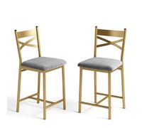 Garvee Juego de 2 Taburetes de Bar de 57 cm con Respaldo en Forma de X y Cojín Grueso, Sillas de Comedor de Metal Altas para Comedor, Cocina y Mostrador