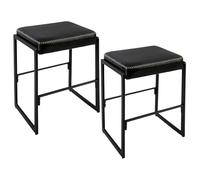 Garvee Juego De 2 Taburetes De Bar De Mediados De Siglo, con Altura De Mostrador, Tapizados En Cuero Sintético, 66 cm De Alto, Ideales para Isla De Cocina, Bar y Comedor, Color Negro.