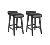 Garvee Juego de 2 Taburetes de Bar Modernos con Respaldo, Sillas Altas de Madera Maciza y Piel Sintética para Isla de Cocina, Comedor y Mostrador, Estilo Nórdico, Altura Asiento 75 cm, Negro