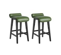 Garvee Juego de 2 Taburetes de Bar Modernos con Respaldo, Sillas Altas de Madera Maciza y Piel Sintética para Isla de Cocina, Comedor y Mostrador, Estilo Nórdico, Altura Asiento 75 cm, Verde Oscuro