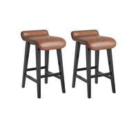Garvee Juego de 2 Taburetes de Bar Modernos con Respaldo, Sillas Altas de Madera Maciza y Piel Sintética para Isla de Cocina, Comedor y Mostrador, Estilo Nórdico, Altura Asiento 75 cm, Marrón