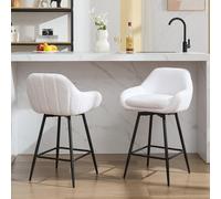 Garvee Juego De 2 Taburetes De Bar Modernos De Altura De Mostrador para Entrada, Giratorios De 66 cm con Respaldo y Brazos, Tapizados, Asientos Acolchados y Base Metálica En Forma De x