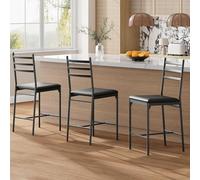 Garvee Juego De 2 Taburetes De Barra Altos, Tapizados En Polipiel Marrón Oscuro con Respaldo y Cojín Grueso, Estructura De Metal, Ideales para Isla De Cocina y Apartamento