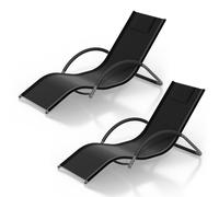 Garvee Juego de 2 Tumbonas de Jardín Exterior con Estructura de Hierro y Asiento de Textileno Transpirable Diseño Ergonómico en Forma de S con Reposabrazos para Terraza Patio Piscina y Porche Negro
