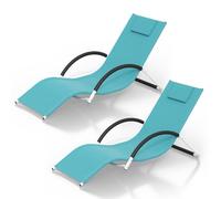 Garvee Juego de 2 Tumbonas de Jardín Exterior con Reposabrazos Estructura de Hierro y Asiento de Textileno Transpirable Diseño Ergonómico en Forma de S para Terraza Patio y Piscina 160x60 cm Azul
