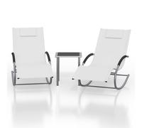 Garvee Juego de 3 tumbonas de jardín con Mesa y Cojines, Tumbona Plegable de Metal para Exterior, sillón Relax reclinable para Patio, balcón, Piscina, Blanco
