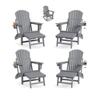 Garvee Juego de 4 mecedoras Adirondack para jardín y terraza, plegable, resistente a la intemperie, HDPE, reposapiés extensible, 2 soportes integrados para bebidas, variante: 4 unidades