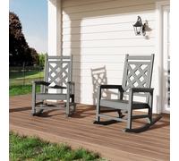 Garvee Juego de 4 Silla Mecedora para Exterior, Mecedora Jardin, Mecedora de Gran Tamaño Moderna, Estructura de Madera, Sillón con Carga de 160 kg, para Jardín, Patio, 61 x 89 x 102 cm (Gris)