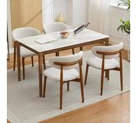 Garvee Juego de 4 sillas de comedor de madera, sillas de comedor tapizadas modernas de mediados de siglo, sillas de cocina de granja con asiento de tela acolchado y patas de madera, cómodas sillas