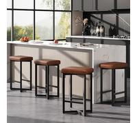 Garvee Juego De 4 Taburetes De Bar, 24.6" Tapizados, Altura De Mostrador, Estructura Metálica con Reposapiés, Taburetes Modernos Sin Respaldo con Cuero PU para Bar En Casa, Comedor