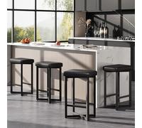 Garvee Juego De 4 Taburetes De Bar, 24.6" Tapizados, Altura De Mostrador, Estructura Metálica con Reposapiés, Taburetes Modernos Sin Respaldo con Cuero PU para Bar En Casa, Comedor