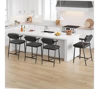 Garvee - Juego de 4 taburetes de Bar con Respaldo y apoyabrazos, Altura encimera, Asiento Ancho y Acolchado, Soporte metálico y reposapiés, para Isla de Cocina y Bar, Negro rústico