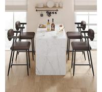 Garvee - Juego de 4 taburetes de Bar con Respaldo y apoyabrazos, Altura encimera, Asiento Ancho y Acolchado, Soporte metálico y reposapiés, para Isla de Cocina y Bar, Negro rústico