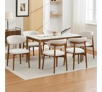 Garvee Juego de 6 sillas de comedor de madera, sillas de comedor tapizadas modernas de mediados de siglo, sillas de cocina de granja con asiento de tela acolchado y patas de madera, cómodas sillas
