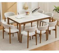 Garvee Juego de 8 sillas de comedor modernas de mediados de siglo, asientos tapizados de lino beige, patas de madera resistentes, ergonómicas, cómodas, ahorran espacio, para cocina, comedor