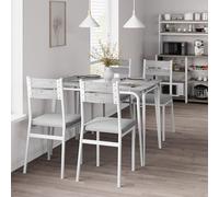 Garvee Juego de comedor de 5 piezas para 4 personas - Mesa cuadrada y sillas tapizadas - Estructura de metal resistente, tablero MDF - Fácil de limpiar y montar - Ideal para cocina o comedor pequeño -