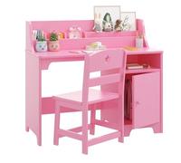 Garvee Juego de escritorio y silla para niños con cabina, armario de almacenamiento, mesa de estudio de madera para niños, escritorio de estudiantes, estación de trabajo para dormitorio de niños y