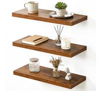 Garvee Juego de estanterías flotantes rústicas de Pared en Madera y Metal - Balda Decorativa para Dormitorio, salón, Cocina o baño - Ahorro de Espacio para Fotos y Plantas - Marrón, 60x20x3 cm, 3