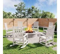 Garvee Juego de Mecedoras de Exterior HDPE 6 Unidades, Silla Mecedora con Respaldo Alto y Reposabrazos Anchos, Polietileno Resistente UV y Antienvejecimiento para Jardín, Terraza, Porche, Blanco