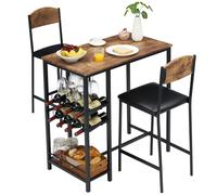 Garvee Juego de Mesa de Comedor 2 sillas para 2 Personas, Mesa de Bar con botellero, portavasos y Estante de Almacenamiento para Cocina y Sala de Estar.