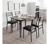 Garvee Juego de mesa de comedor de 5 piezas para 4, mesa de cocina moderna y compacta con 4 sillas tapizadas, tablero de MDF resistente, ahorra espacio, ideal para apartamentos, comedores pequeños