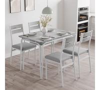Garvee Juego de mesa de comedor de 5 piezas para 4, mesa de cocina moderna y compacta con 4 sillas tapizadas, tablero de MDF resistente, ahorra espacio, ideal para apartamentos, comedores pequeños