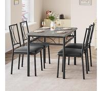Garvee Juego de mesa de comedor de 5 piezas para 4, sillas tapizadas y mesa de cocina rectangular de madera con marco de metal resistente, ahorro de espacio para apartamentos, estudio, cocina