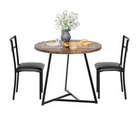 Garvee Juego de Mesa y Sillas Comedor, 1 Mesa Redonda + 2 Sillas para Cocina Salón, Color Retro Marrón, Dimensiones: Mesa 80×67×75 cm/Silla 39×45×84 cm