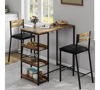 Garvee - Juego de Mesa y sillas de Bar, 3 Piezas, con Bandeja Plegable y estantes de Almacenamiento, Conjunto de Mesa y sillas para 2 Personas