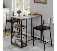 Garvee - Juego de Mesa y sillas de Bar, 3 Piezas, con Bandeja Plegable y estantes de Almacenamiento, Conjunto de Mesa y sillas para 2 Personas