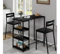 Garvee - Juego de Mesa y sillas de Bar, 3 Piezas, con Bandeja Plegable y estantes de Almacenamiento, Conjunto de Mesa y sillas para 2 Personas
