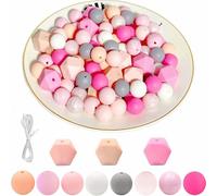 Garvee - Juego de perlas de silicona para creación de joyas, 80 perlas redondas de 15 mm y 15 perlas octogonales de 17 mm, para llaveros, pulseras, collares, sujetadores de tetina - Cuerda de 2 m