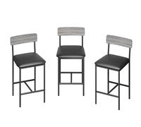 Garvee Juego de taburetes altos para barra con respaldo y reposapiés - Estructura metálica resistente - Tapizado cómodo - Ideal para cocina, isla o comedor - Set de 2 piezas, color gris, altura 65 cm,