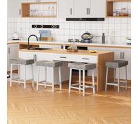 Garvee Juego De Taburetes De Bar Modernos Sin Respaldo, Tapizados De 61 cm, Asiento Curvo Acolchado, Patas De Metal Resistentes y Reposapiés. Ideales para Cocinas, Bares y Comedores. Fácil Montaje.