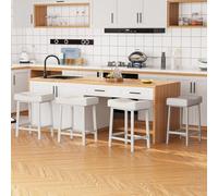 Garvee Juego De Taburetes De Bar Modernos Sin Respaldo, Tapizados De 61 cm, Asiento Curvo Acolchado, Patas De Metal Resistentes y Reposapiés. Ideales para Cocinas, Bares y Comedores. Fácil Montaje.