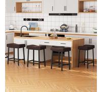 Garvee Juego De Taburetes De Bar Modernos Sin Respaldo, Tapizados De 61 cm, Asiento Curvo Acolchado, Patas De Metal Resistentes y Reposapiés. Ideales para Cocinas, Bares y Comedores. Fácil Montaje.