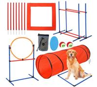 Garvee Kit de entrenamiento de agilidad para perros de 92 piezas, carrera de obstáculos al aire libre con túnel, obstáculo, postes de tejido, anillo de salto, caja de pausa, bolas, frisbees y silbato