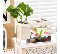 Garvee - Kit de inicio para acuario transparente, gran apertura, bordes lisos, ventilación superior, ideal para peces Betta, plantas grasas, decoración - crema