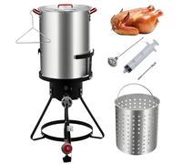 Garvee Kit Freidora De Pavo 28 l, Olla De Aluminio, Quemador De Propano Con Regulador 0-0,34 Bar, Termómetro, Inyector y Cesta De 9,5 l, Para Freír, Hervir y Cocer Al Vapor, Soporte De Acero, Ideal Re