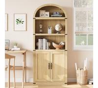 Garvee Librería Arqueada De Madera con 5 Estantes y Puertas, 180 cm De Alto, Estilo Rústico, Estantería Vintage Profunda para Oficina y Sala De Estar.