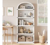 Garvee Librería Arqueada De Madera con 5 Estantes y Puertas, 180 cm De Alto, Estilo Rústico, Estantería Vintage Profunda para Oficina y Sala De Estar.