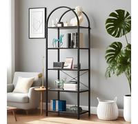 Garvee Librería Moderna Arqueada De 5 Niveles: Estantería Alta De Metal con Estantes Anchos De Madera, Sala De Estar, Dormitorio u Oficina En Casa.
