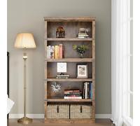 Garvee Librería Moderna De Madera De 5 Niveles - Estantería Independiente Abierta con Amplio Espacio De Almacenamiento - Estilo Rústico - Ideal para Salón, Dormitorio u Oficina - Independiente