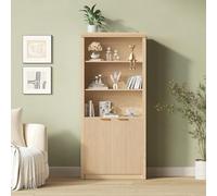 Garvee Librero Alto Moderno de Madera para Oficina - 5 Niveles con estantes Ajustables, Puertas y cajón - Amplio gabinete Organizador Ideal para despacho o salón - Roble