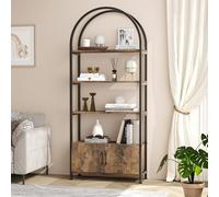 Garvee Librero arqueado de 4 Niveles con 2 Puertas, Estante Independiente Alto de Oficina, Estructura metálica Robusta, Almacenamiento y exhibición Moderna, Ideal para Sala o Dormitorio, Color marrón
