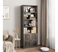 Garvee Librero de Oficina Estilo Industrial Farmhouse con Puertas - 6 estantes de Madera, Altura 181 cm, Fondo 30 cm - Ideal para Dormitorio, Sala u Oficina, almacenaje y exhibición - Color Roble