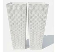 Garvee Macetas Grandes de Exterior de Plástico con Forro Extraíble y Orificios de Drenaje, Ideales para Plantas Flores en Terraza Balcón Jardín, Estilo Ratán, 2 uds, Altos de 82cm, Sin Bandeja, Blanco